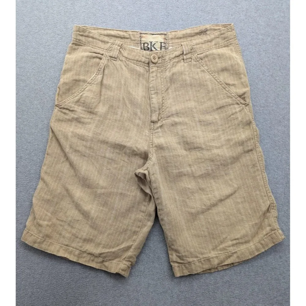 BKE Shorts Mens 32 Timber Cream Linen Loveland Flat Front 26488AM Casual Summer